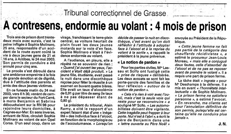 Article nice matin du 25 septembre 2004